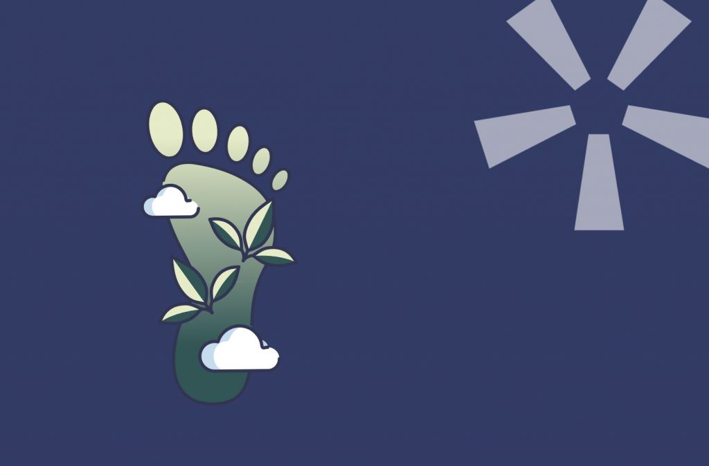 Ein grüner, stilisierter Fuß mit Wolken und Blättern drumrum auf dunkelblauem Hintergrund. Rechts oben am Bildrand befindet sich der Logo-Stern das Museumsverbandes Hessen
